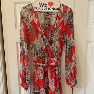 Long sleeve, floor length chiffon wrap dress